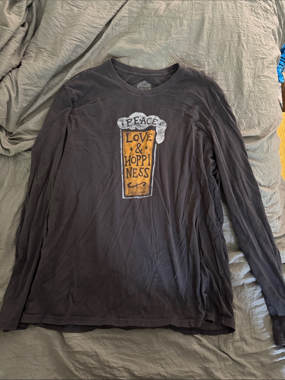 Life Is Good Men's Black Long-Sleeve Tee with Amber Beer Graphic